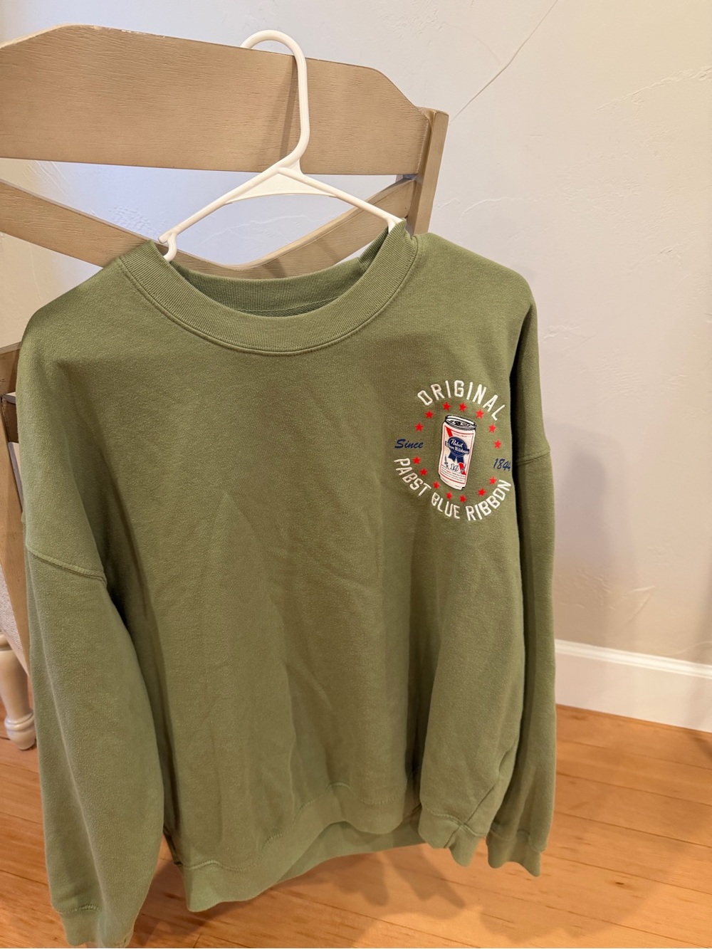 Olive Green Crewneck Sweatshirt - Original Pabst Blue Ribbon Graphic
